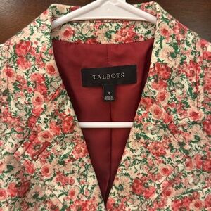 Talbots Floral Roses Jacquard Satin Lined Cotton Blazer Size 4 Valentine